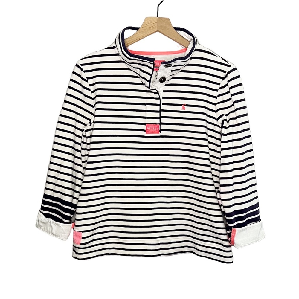 Joules Striped 1/4 Button Pullover Sweatshirt in Blue/White 12